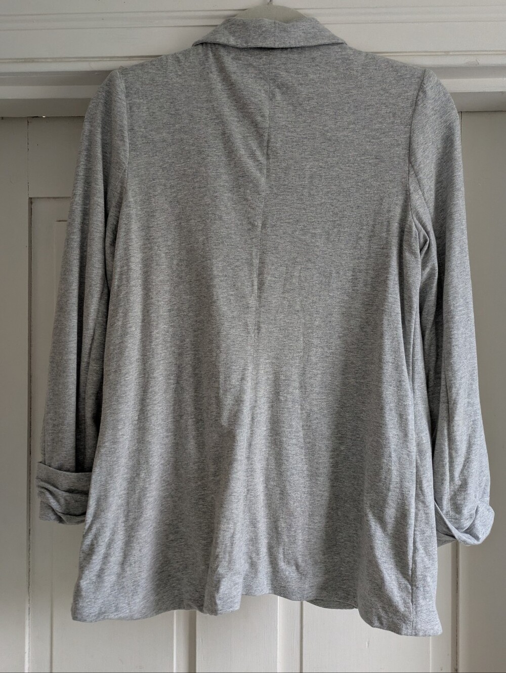 Lush Gray Knit Blazer w/ Navy & White Striped Lining, 3/4 Sleeves- L - Picture 2 of 6
